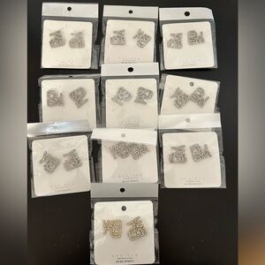 Set of 10 WANG rhinestone earrings - 9 silver + 1 gold